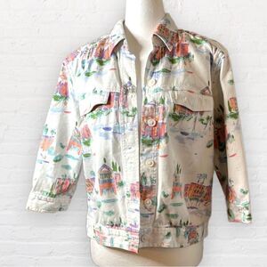 CHRISTOPHER & Banks cotton jacket white w/ beach motif chest pockets SZ S